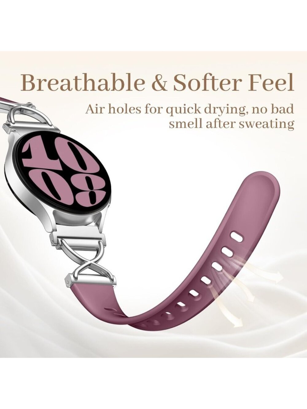 Women's Smoke Purple Charms X-Shaped Soft Slim Silicone Bands Compatible Watch - Picture 3 of 6
